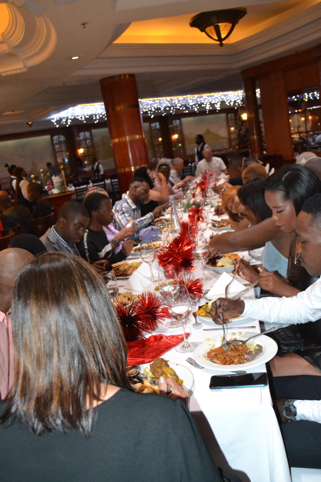 Long dinner table during a celebration