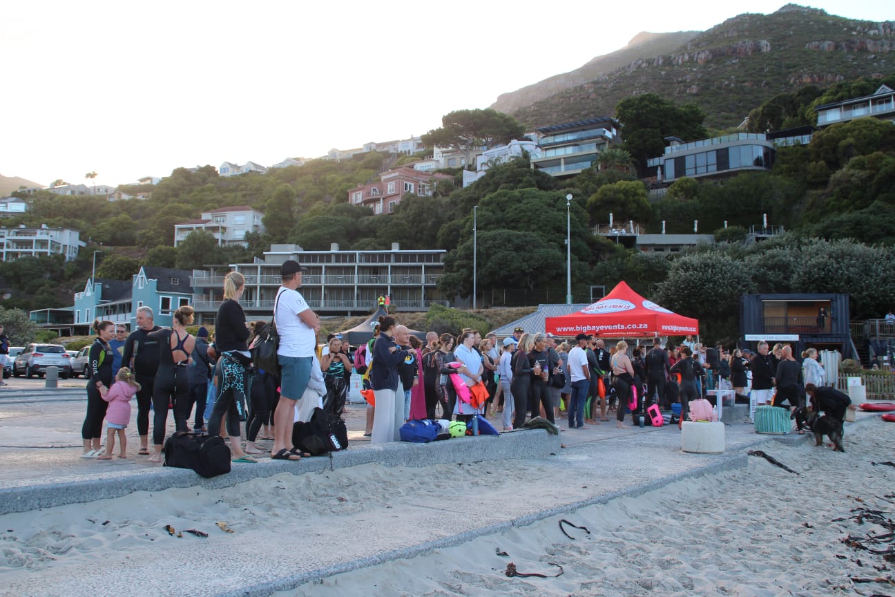 Swimmers waiting on the promenade